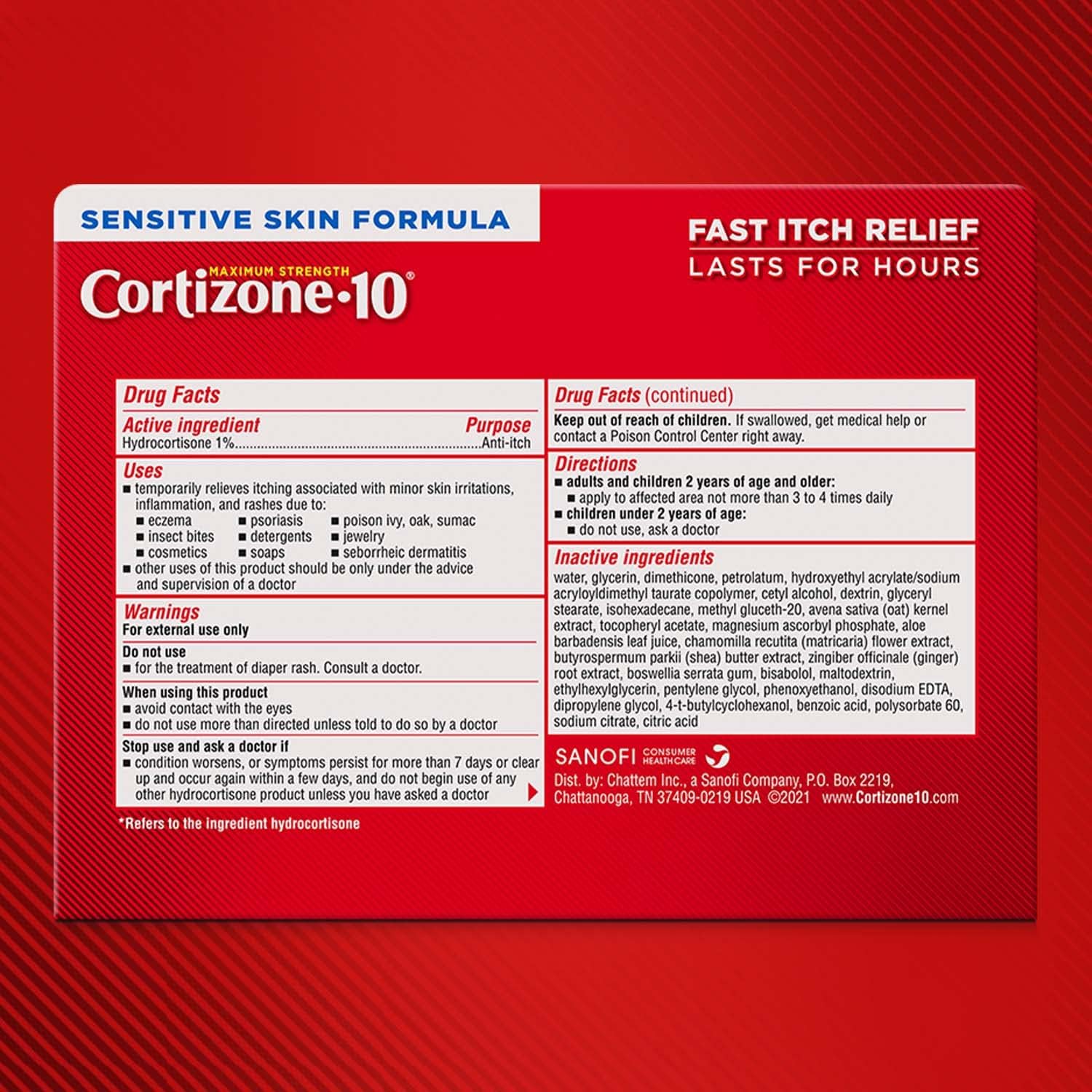 Cortizone 10 Cortizone-10 Sensitive Skin Itch Relief 2-oz. Tube, Skin Therapy Creme with Chamomile, Multicolor : Health & Household
