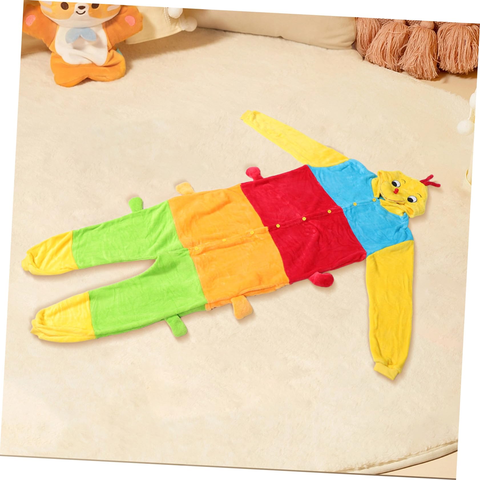 Healeved Flanell Caterpillar Onesie Schlafanzug für Damen und Cartoon gemütlicher Einteiler mit Kapuze Weiche Warme Winter Loungewear Bequemes Einfaches An Ausziehen Bunter Tier-Schlafanzug