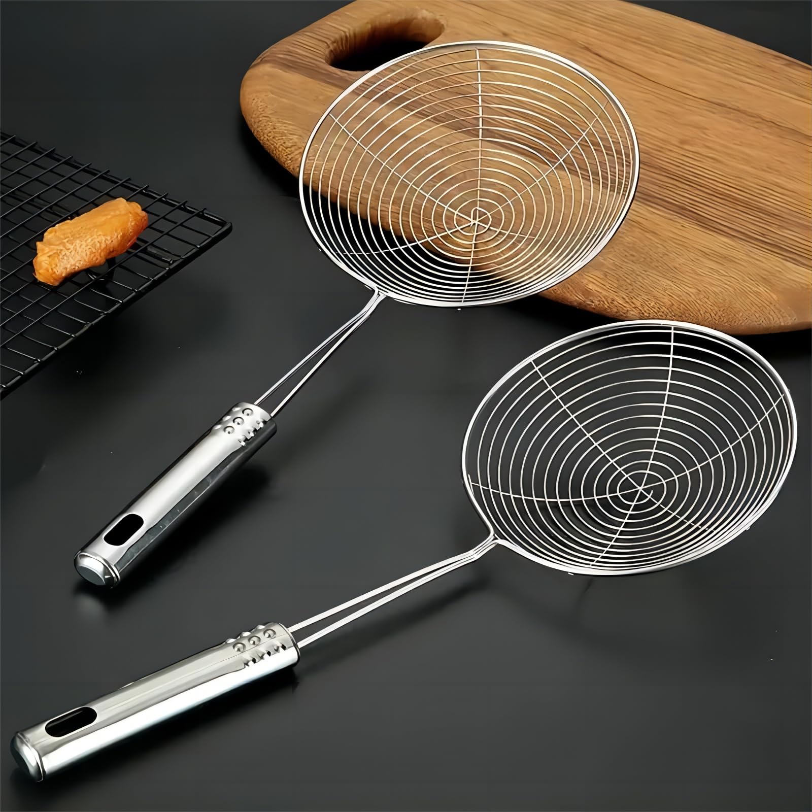 2 peças escumadeira escumadeira, colher de filtro de cozinha de aço inoxidável,