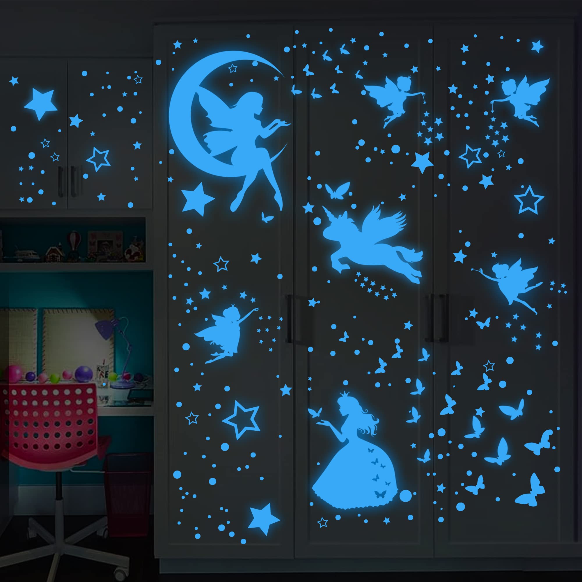 Adesivi Murali Unicorno Stelle Fluorescenti Luminose per Cameretta Bambine Decorazioni