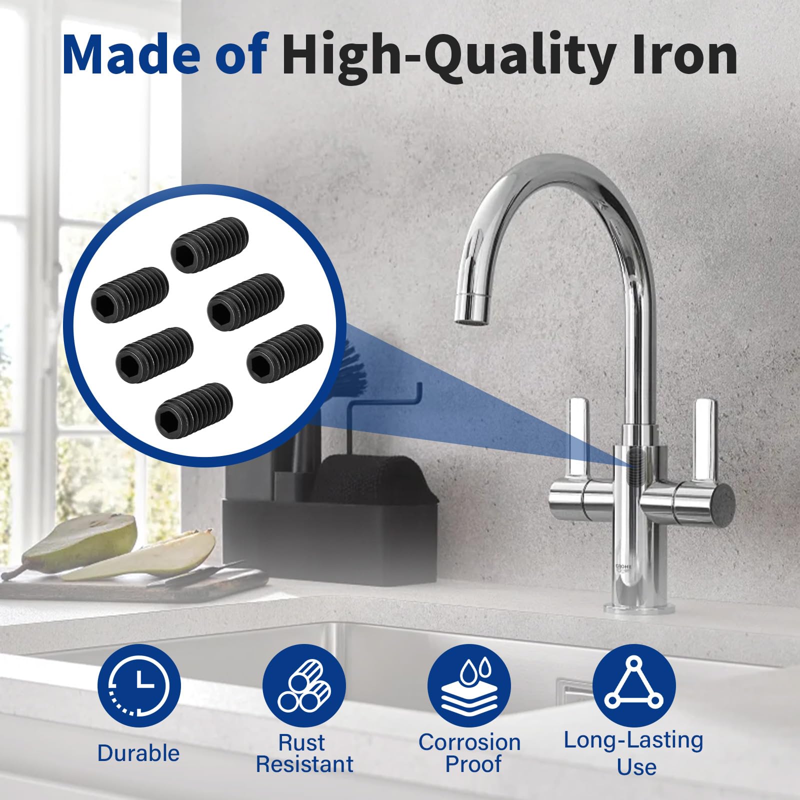 Moen Faucet Set Screw Replacement Kit - 5 Stainless Steel Screws With Hex Wrench For Single Handle Kitchen Faucets