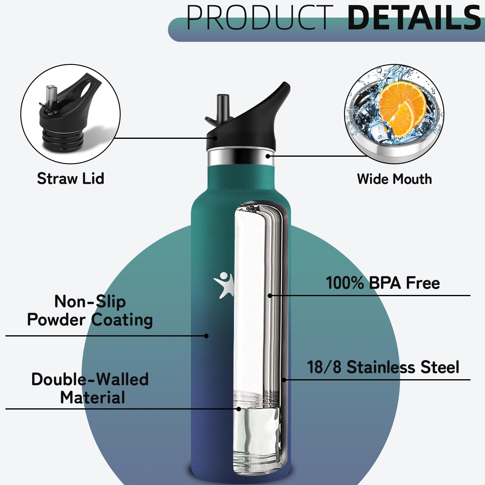 Grsta Borraccia Termica 750 ml, Senza BPA, Borraccia con Cannuccia, Bottiglia Termica Senza Perdite, Borracce Termiche, Acciaio Inossidabile 18/8, Borracia Metallo per Campeggio, Viaggio, Palestra