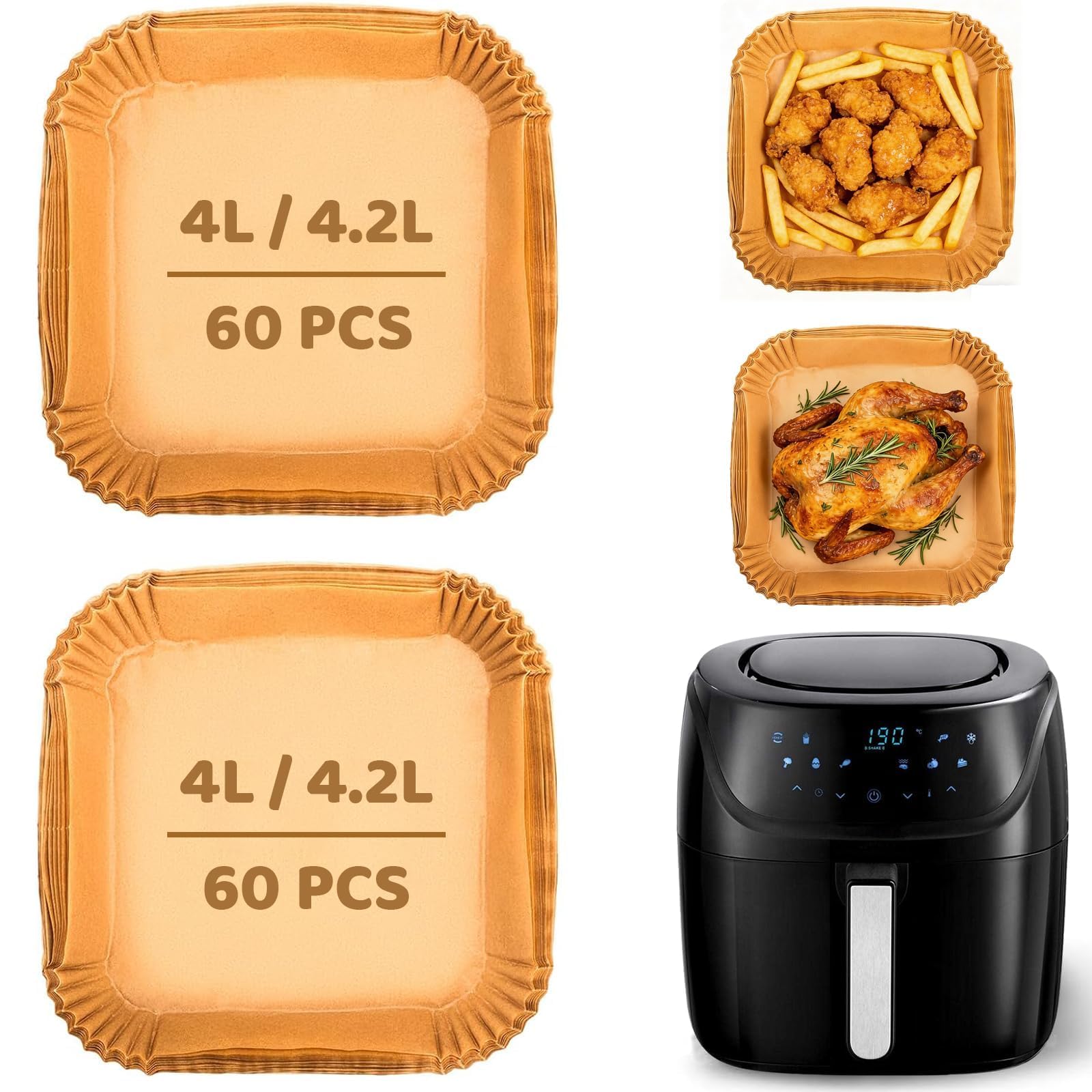 120 unidades de papel de horno Airfryer para freidora de aire caliente Russell Hobbs, 4 L, 18 x 18 cm, papel de horno para Airfryer Russell Hobbs 4,3L, Air Fryer Baking Paper para Russel Hobbs