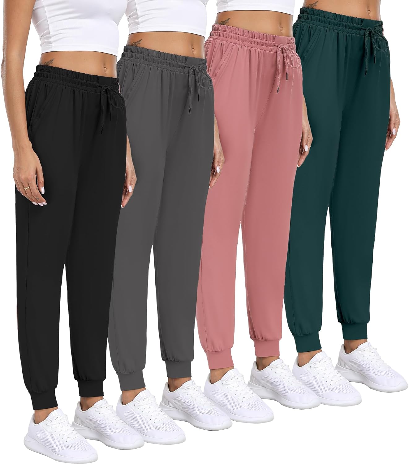 INTICOSI Women Joggers with Pockets,Women's Lightweight Sweatpants Soft Lounge Athletic Yoga Pants 4 Pack