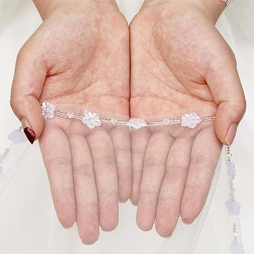 Miniatura 2 de Yikisdy Velo de novia velo de tul marfil velos de novia con borde de flor de perla y peine para novias