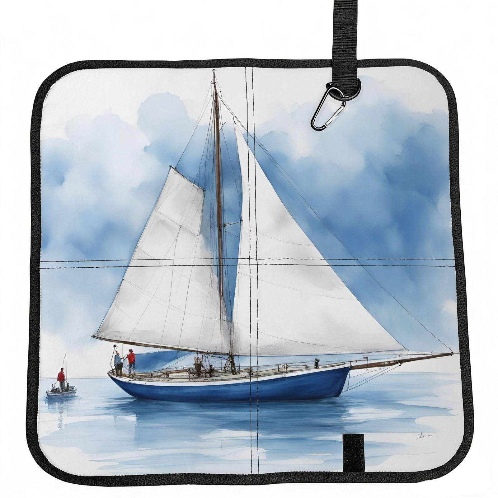 eeprty Blue Sailboat 1 Printed Portable Seat Cushion Strap, Foldable Pad for Stadium Bleachers Hiking Travel