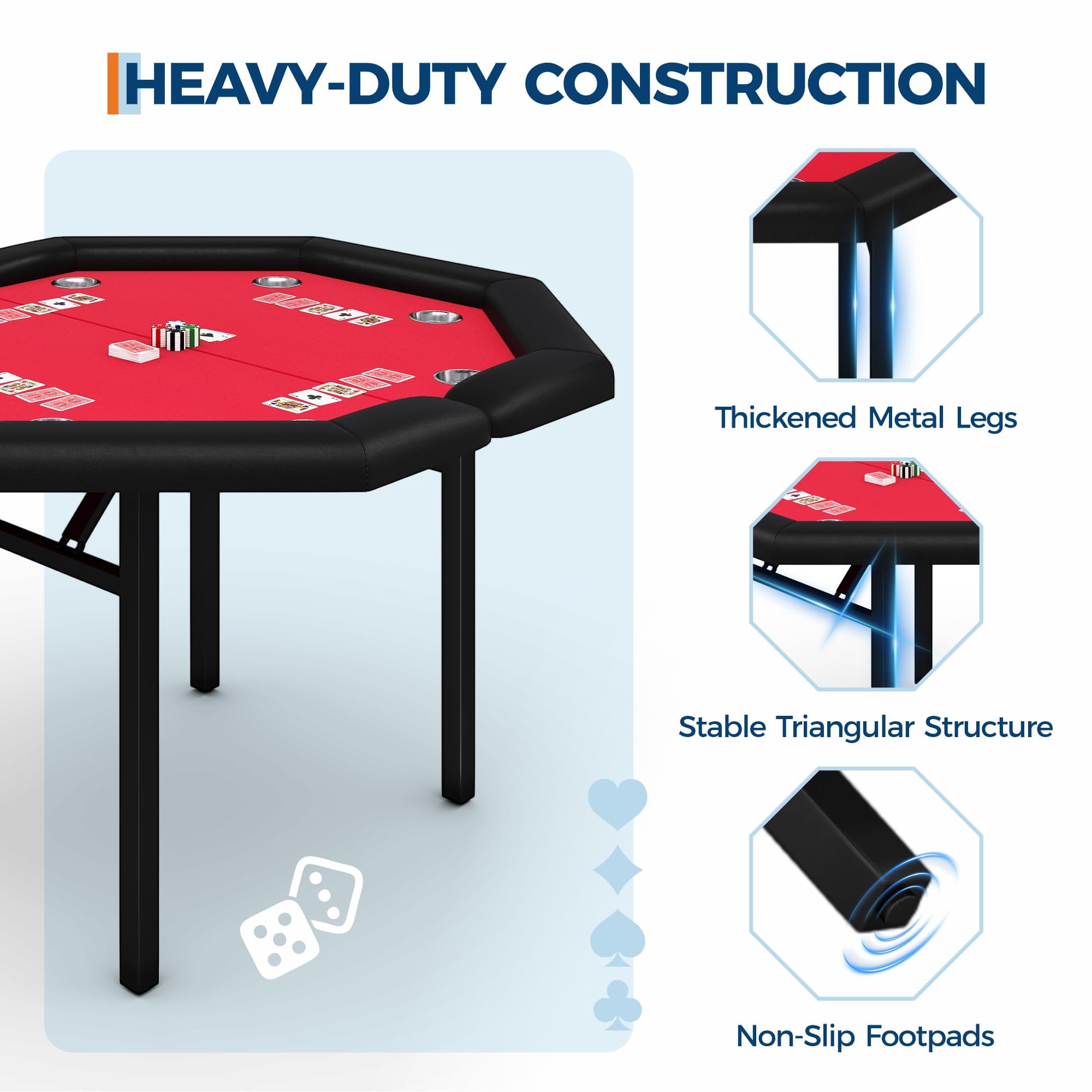 Garvee Tavolo Da Poker Ottagonale Pieghevole, 122 cm Per 8 Giocatori