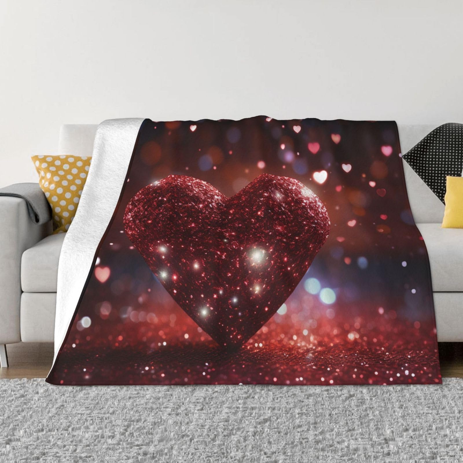 Couverture polaire en flanelle rouge motif cœur pailleté 152 cm