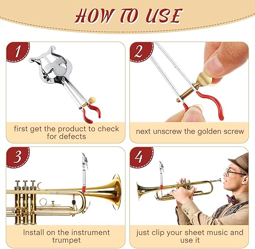Miniatura 3 de 6 piezas de lira de trompeta, plata ligera trompeta marchando abrazadera de lira en clarinete lira soporte de música para instrumentos de banda de