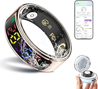 Smart Ring for Women Men, Health Ring with Colorful Display, Fitness Tracker with Heart Rate, Blood Oxygen, Sleep Monitor, No Subscription Fee, 5ATM Waterproof for iPhone & Android (Rose Gold, 11)