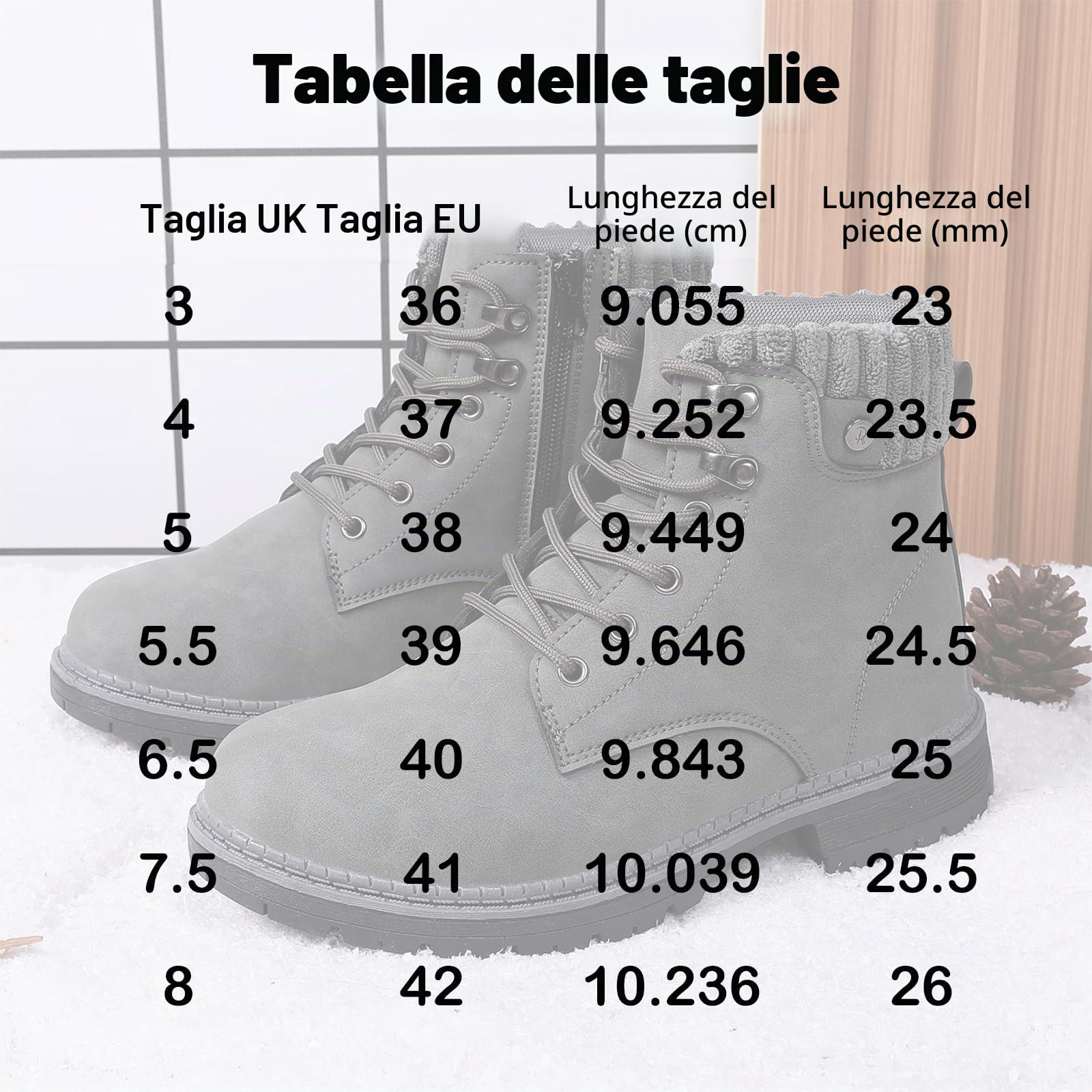 Stivali Donna Inverno Scarpe da Neve Impermeabili Stivaletti Pelliccia Stringate Outdoor Stivali da Trekking Caldi Snow Boots GR.37-42 Grigio-41EU