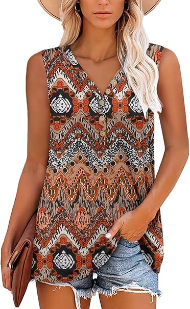 KISSMODA Womens Boho Tops for Summer Sleeveless Tanks Loose Fit Casual Blouse Daily Shirts for Leggings (S-3XL)