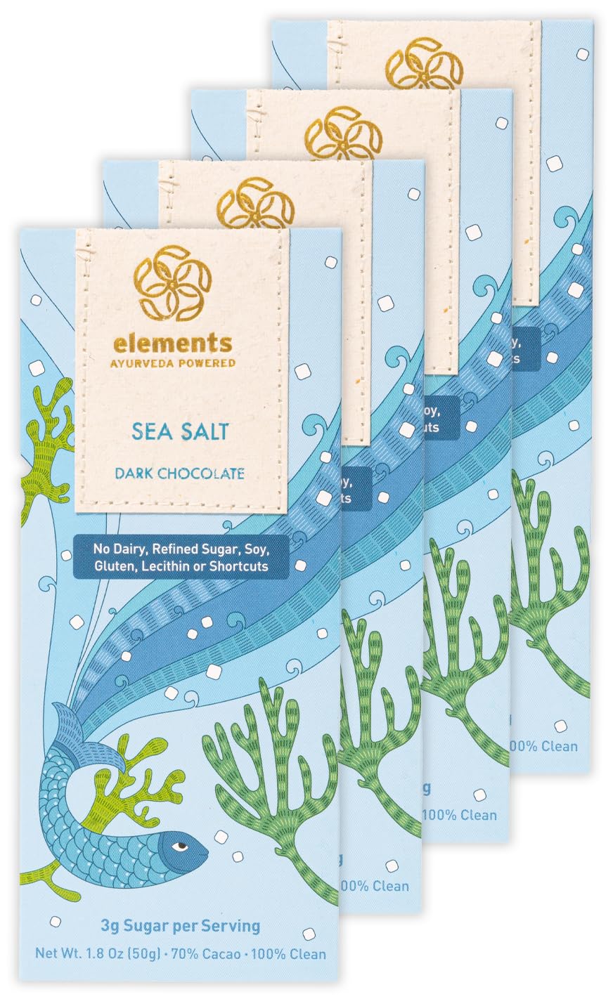 Elements Truffles Sea Salt Flavoured Dark Chocolate Bar| Ayurvedic, Vegan & Gluten Free | No Refined Sugar & Artificial Flavours | Enriched with Cocoa, Coconut Sugar & Turmeric 50g (Pack of 4)