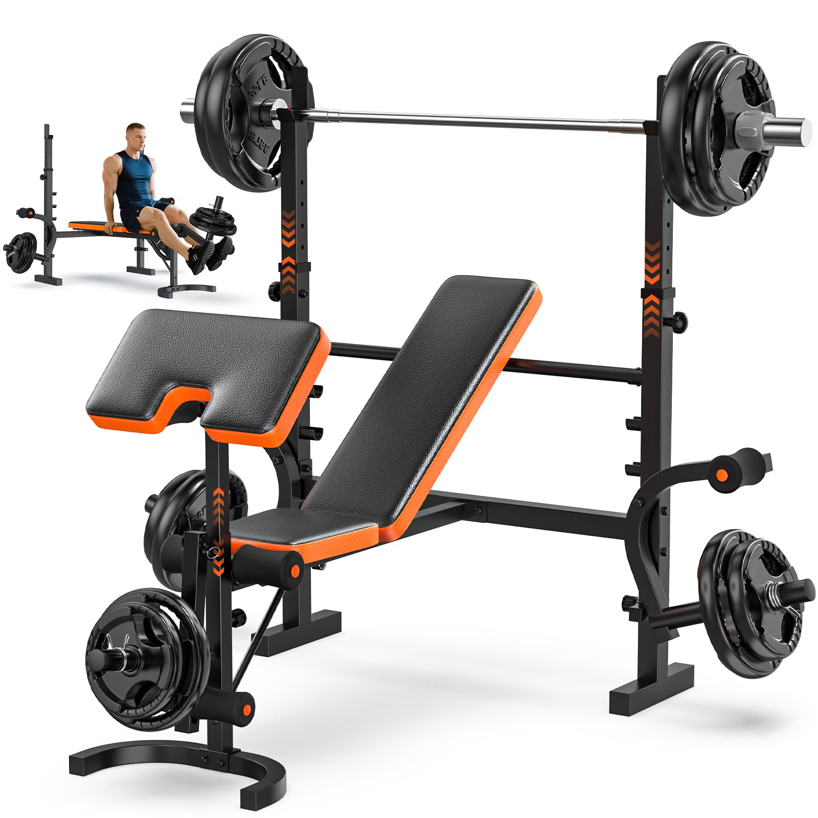 Fostoy Adjustable Weight Bench with Leg Extension, Preacher Curl & Butterfly Arm, 990lbs Heavy Duty Bench Press for Full Body Home Gym Workout