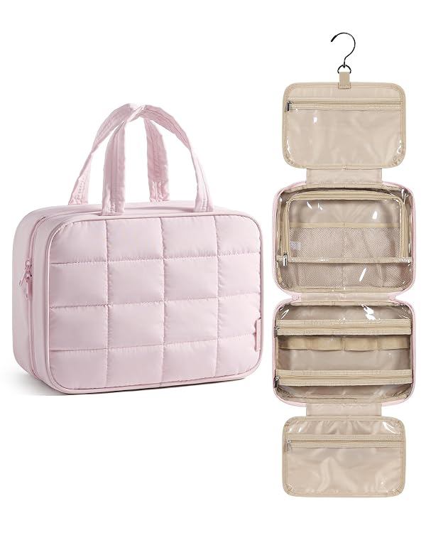 BAGSMART Travel Toiletry Bag for Womne, Hanging Travel Bag for Toiletries, Puffy Makeup Cosmetic Bag Organizer, Carry-on Travel Accessories Essentials, Pink by BAGSMART - Used condition - US$12.74
