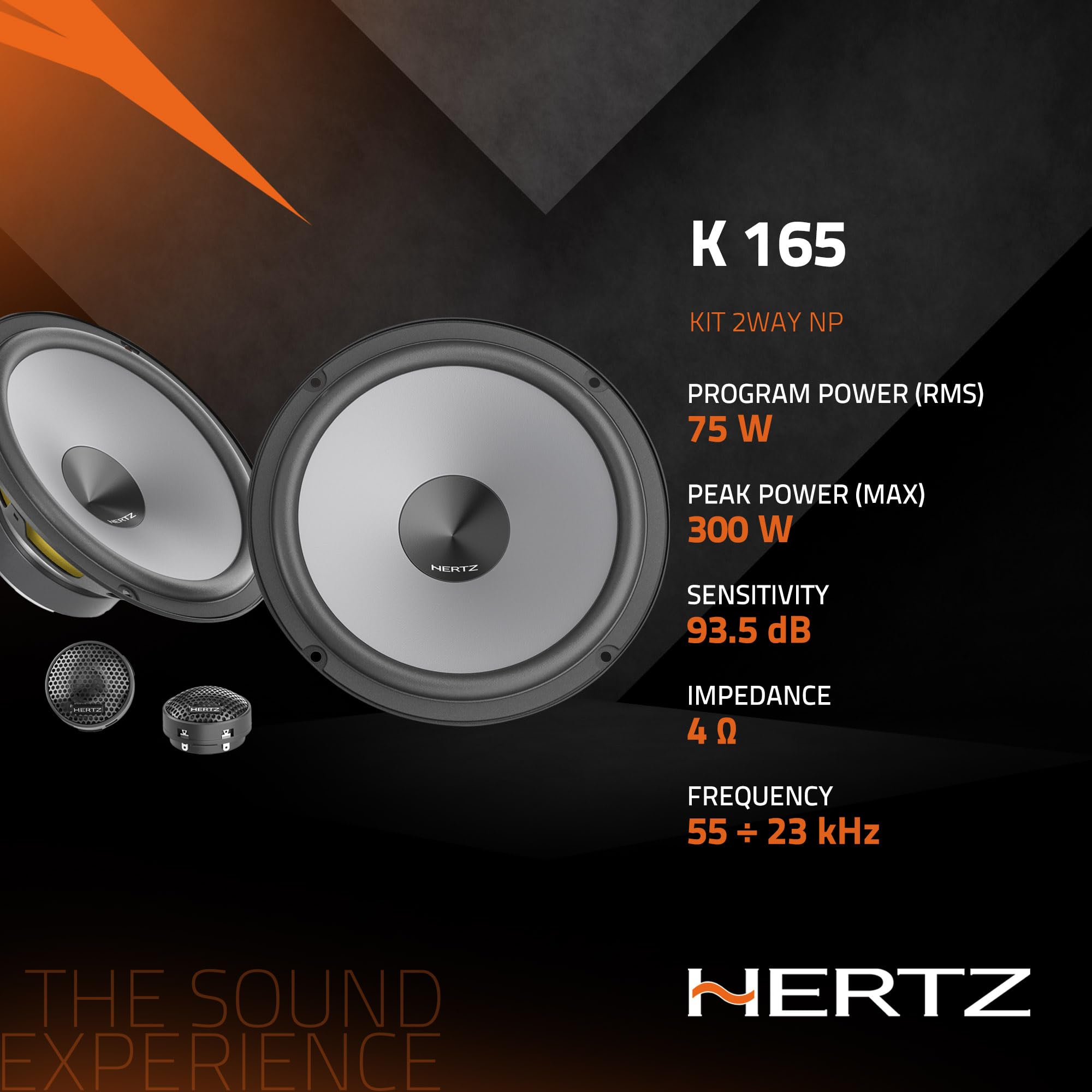 Hertz K 165 – Kit de Altavoces de 2 vías de 165 mm con woofer de Papel prensado y Tweeter de cúpula Pei, diseño Compacto y 210 W máx | Papel prensado impermeable, tweeter PEI 24 mm, crossover incluido, 6,5 pulgadas, 75 W RMS, 4 ohmios, 93,5 dB