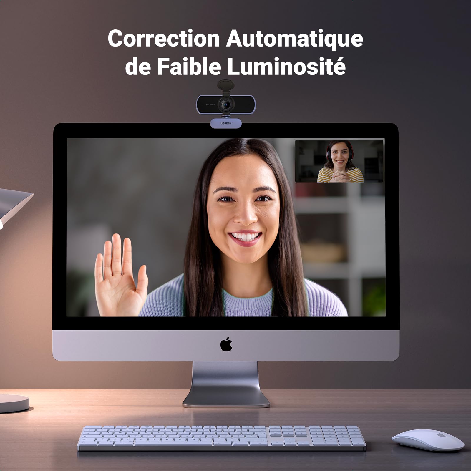 UGREEN Webcam Full HD 1080P 30FPS Caméra USB PC Mise au Point Fixe Deux Micro 360° Rotation Plug Play Windows MacOS Linux