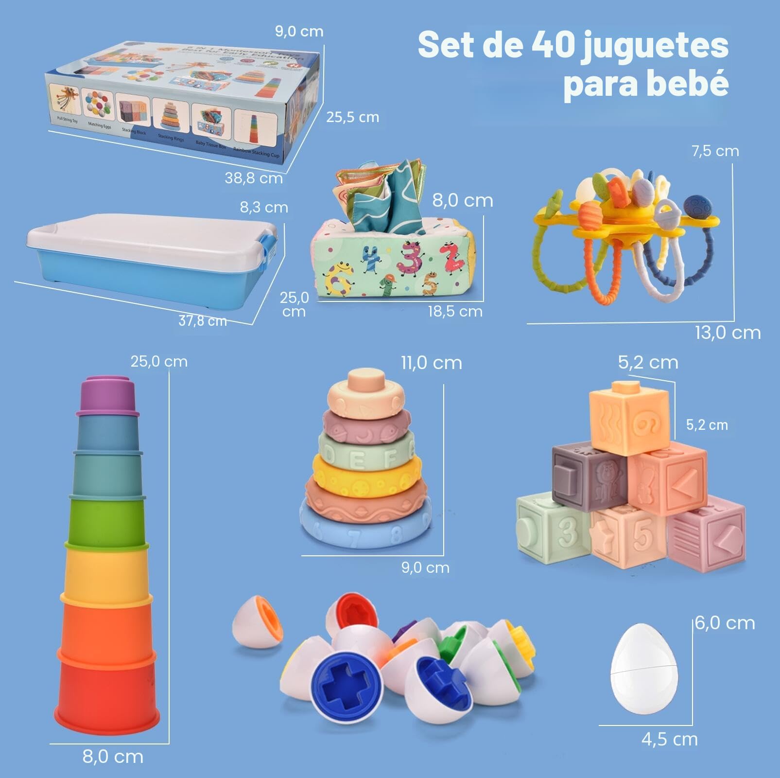 Juguetes Montessori Bebes 6 -12 Meses,6 en 1 Montessori Sensoriales Bebe 1 2 3 Año,uguetes para desarrollar Habilidades motorasz,Bebésn Educativos Bloques de Apilar y Encajar Regalos para Bebés