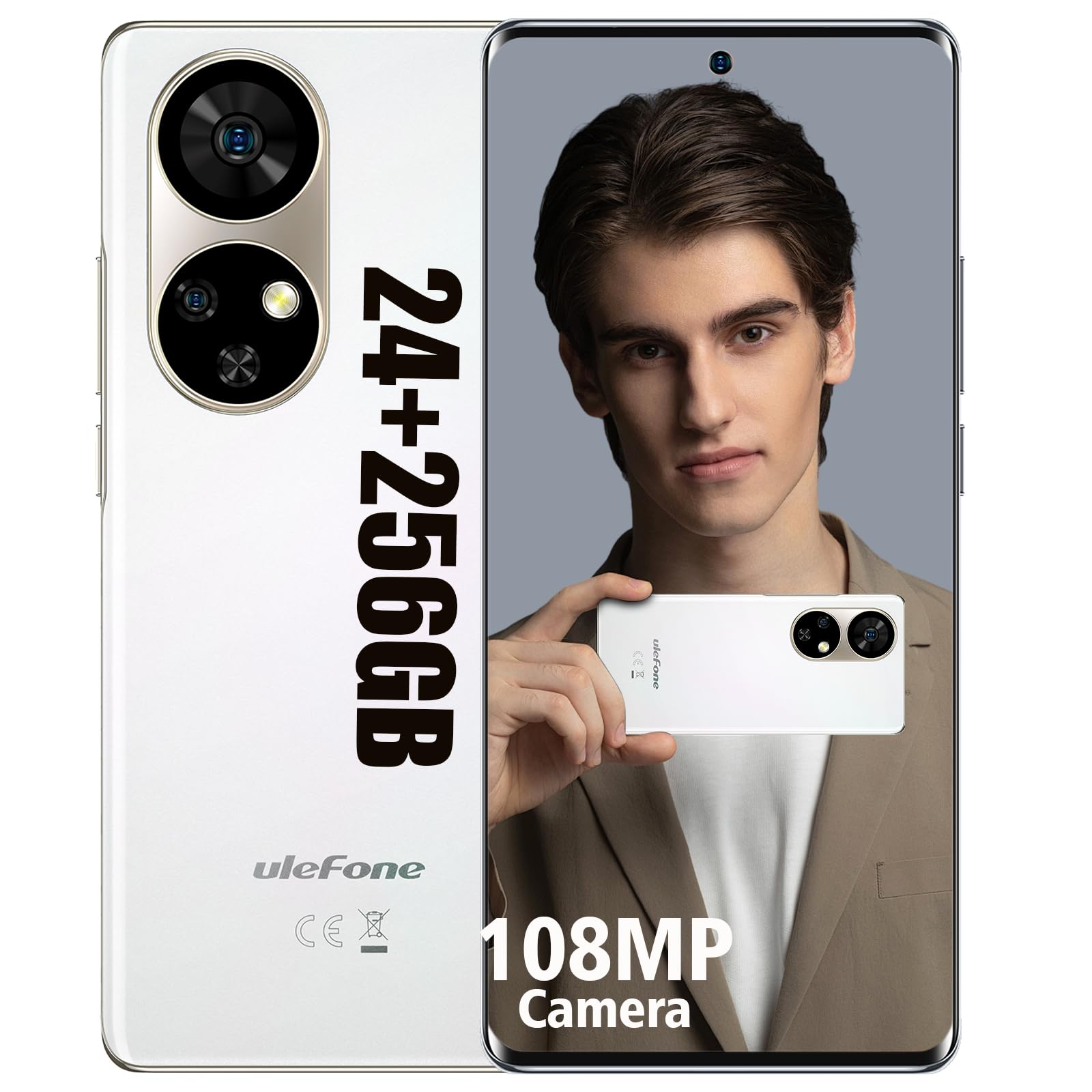 Ulefone Note 17 Pro Unlocked Phone, Up to 24+256GB, 6.78” AMOLED Display, 108MP Camera, 5050mAh, NFC/IR Blaster Remote Control, Android 13, NFC, Fingerprint ID, Dual Nano Smartphones (White)