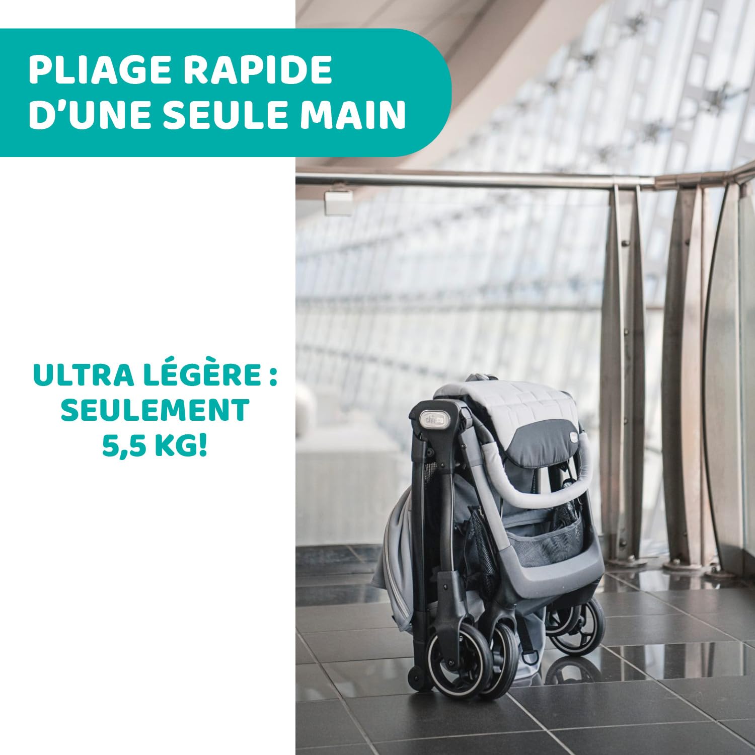 Chicco We Ultralekki wózek składany, od 0 miesięcy do 22 kg), wózek podróżny, bagaż podręczny, przechylany z pozycją leżącą, wyściełane ramiączka, kaptur chroniący przed deszczem, niebieski