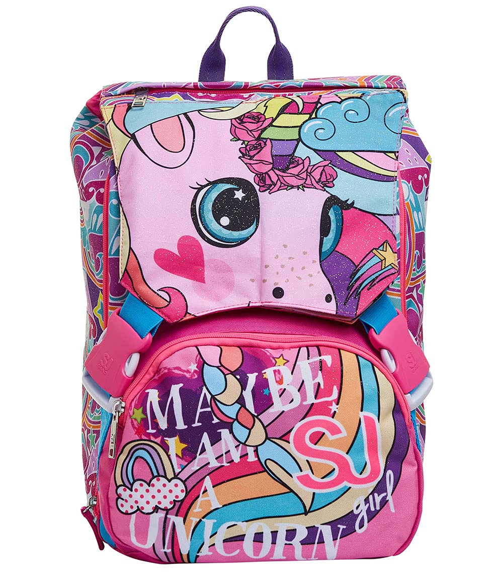 SJ GANG STYLE JAM GANG Zaino Scuola Estensibile, Rosa Fucsia, Cuccioli da SJ, Zaino Doppio Scomparto con Pattine Sfogliabili, Scuola Elementare, Bambina