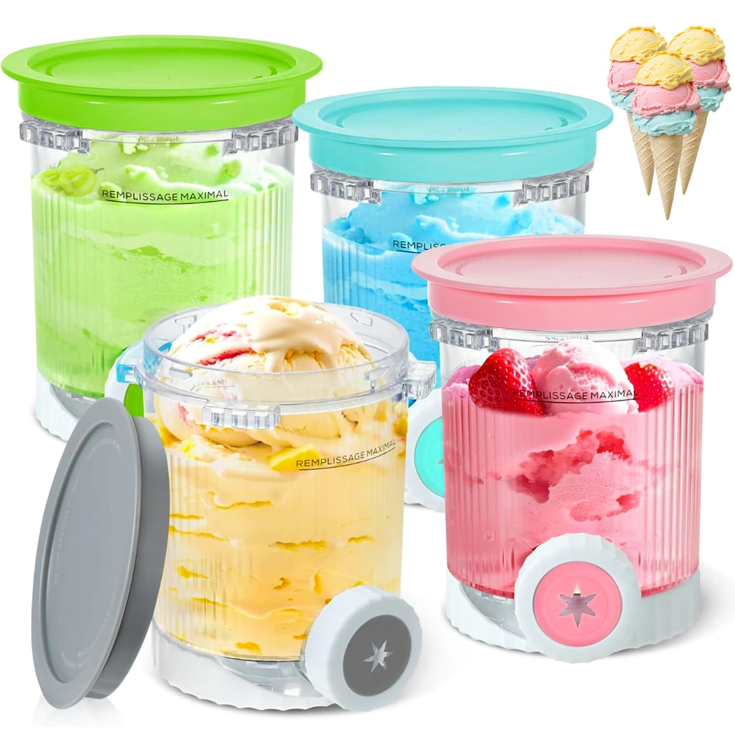 Pour 4 récipients Ninja Creami Récipients à glace de 480 ml pour machine à crème glacée Ninja Creami NC700 NC701, Et Lave-Vaisselle, Série Sans BPA, accessoires pour sorbetière Ninja (4pcs)