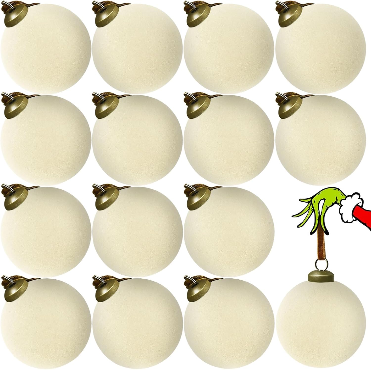 15 Pcs Velvet Christmas Balls, 3.15" Large Velvet Christmas Ornaments Balls, Plastic Shatterproof Flocked Ornaments for Xmas Tree Holiday Party Decorations (A - Cream White)