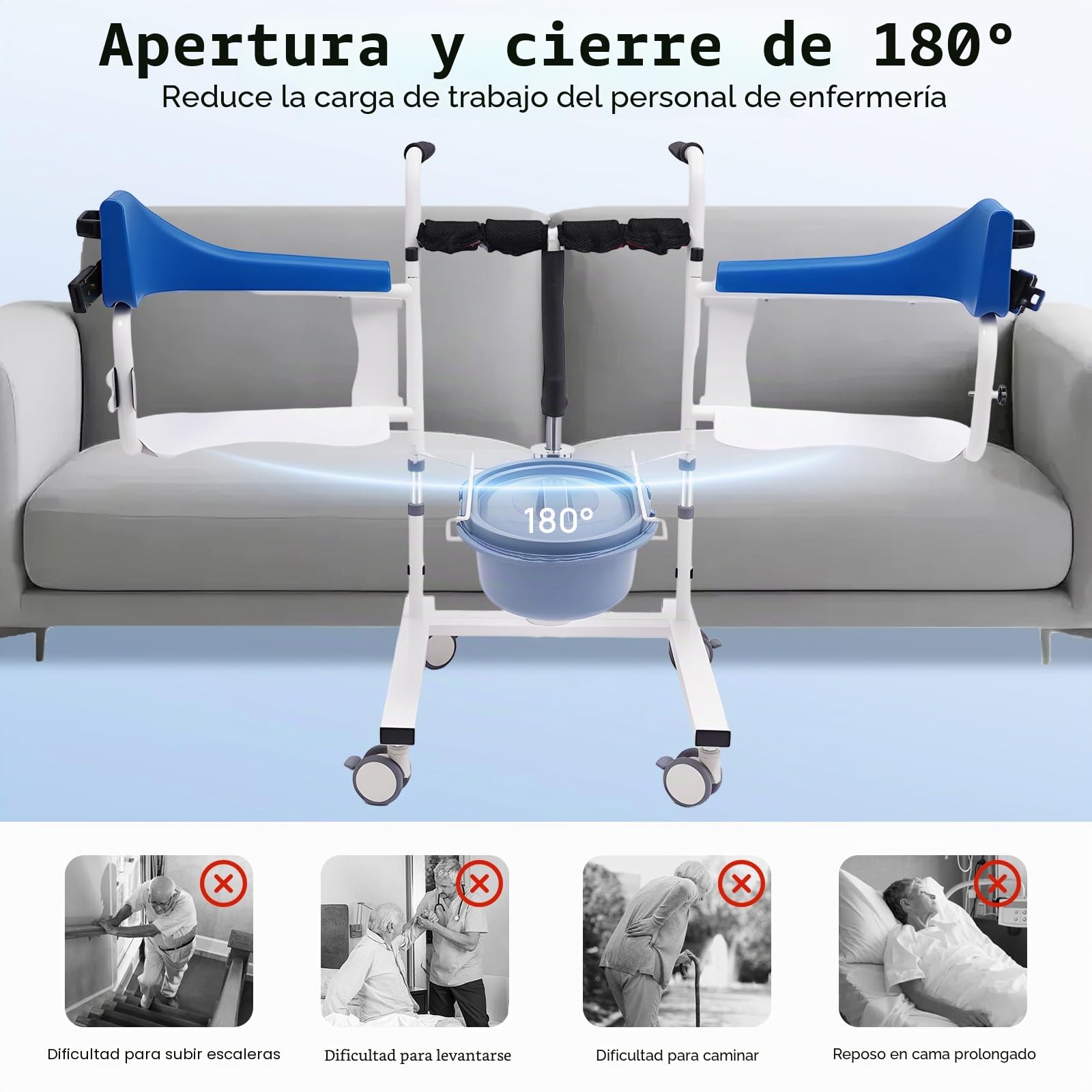 Silla de traslado manual, Silla de ruedas de transferencia para pacientes, Asistencia de transferencia, Silla elevadora de transferencia de pacientes, Adecuado para personas mayores