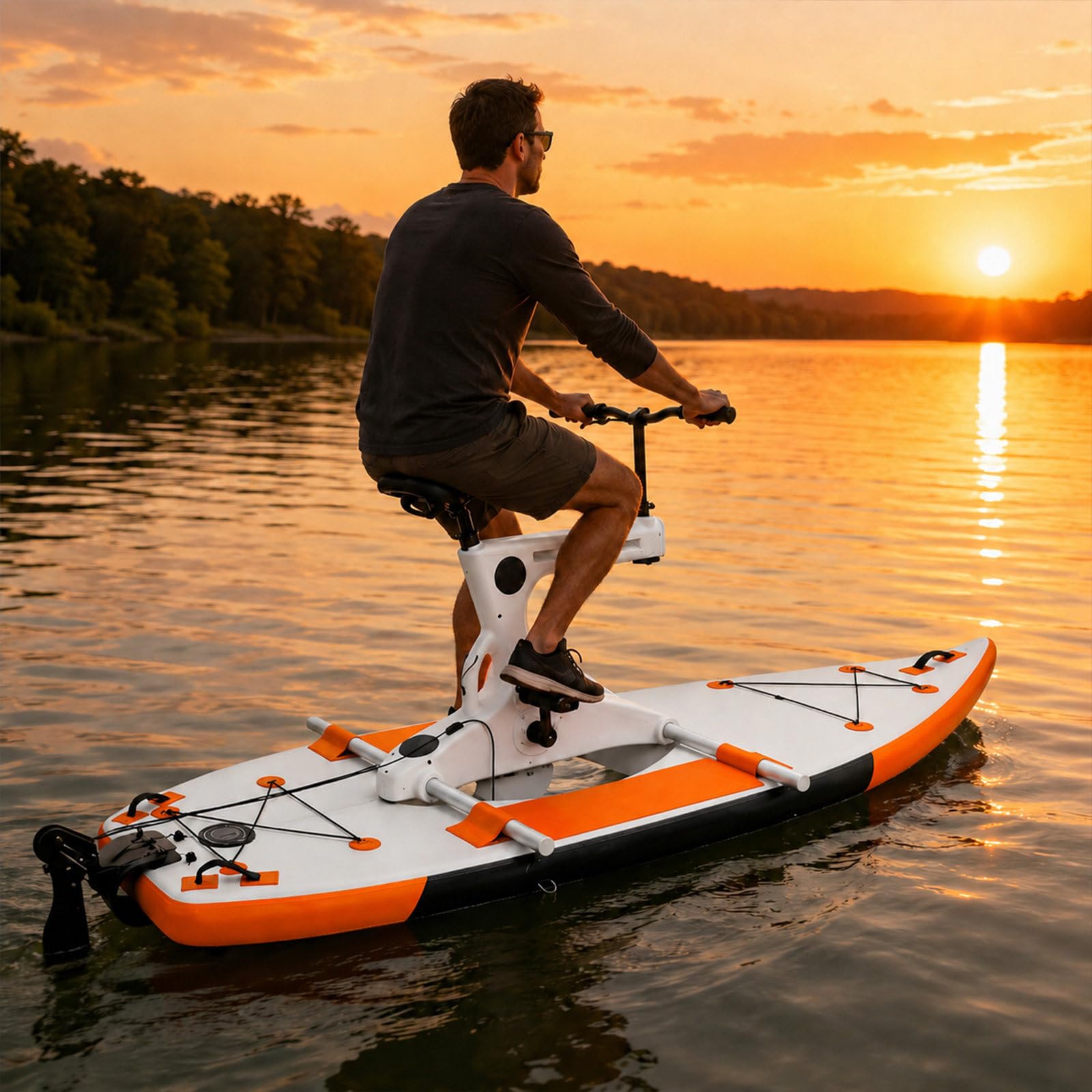 Bicicletta Acquatica Gonfiabile per Adulti | Bicicletta a Pedali con Guida a Basso Impatto/PVC Rinforzato | Pedalò Parco Acquatico per Acque, Spiaggia & Noleggio Commerciale Orange