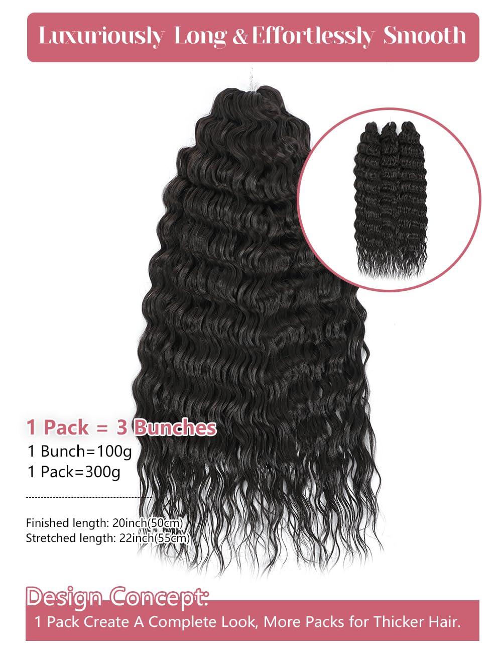 300g Curly Braiding Hair,Dark Brown Ocean Wave Crochet Hair Extensions for Women,Long Synthetic Loose Deep Wave Wavy Twist Hair for Boho Braids