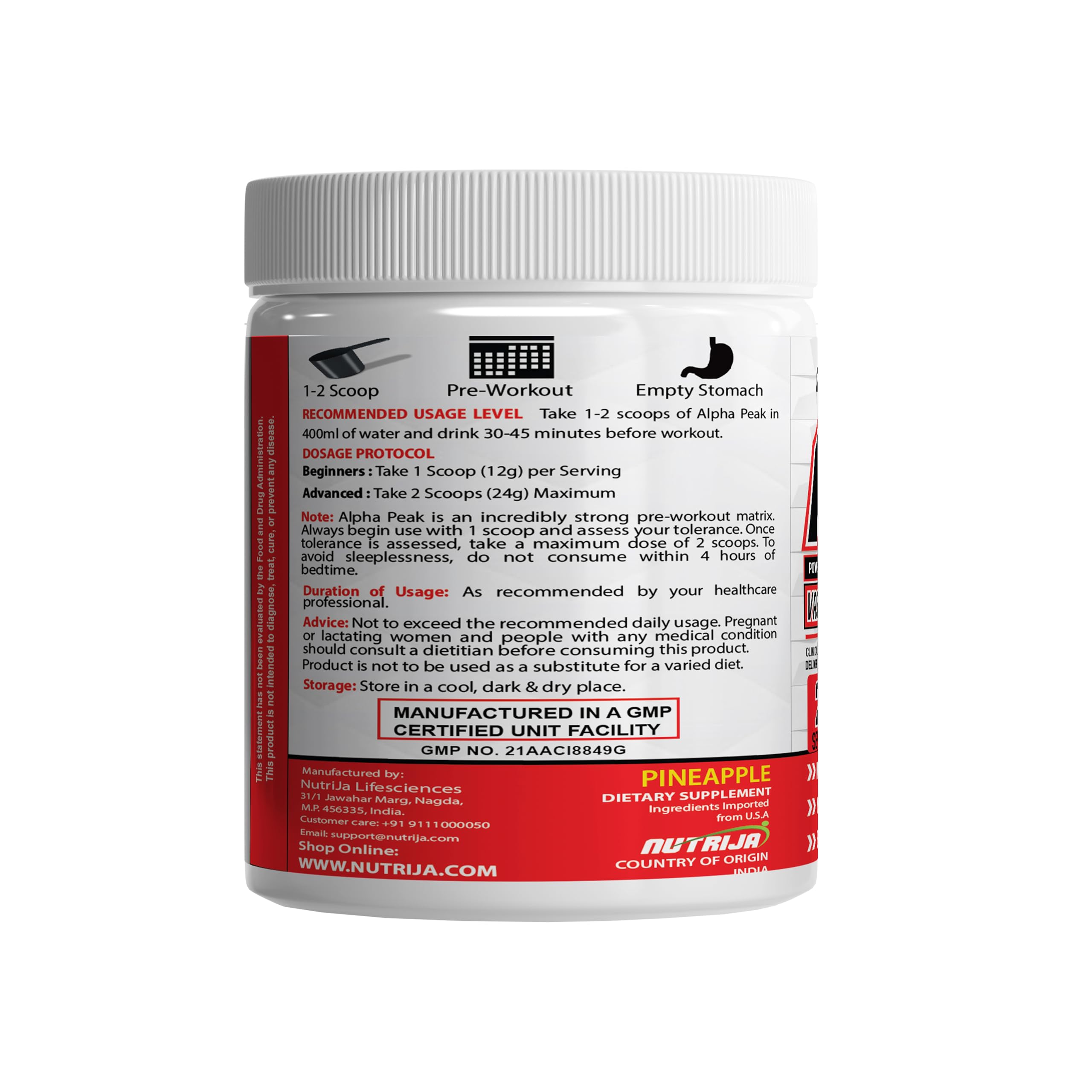 NutriJa Alpha Peak - Pre Workout- Pineapple - 250 Grams - Powder — Amazon image 5