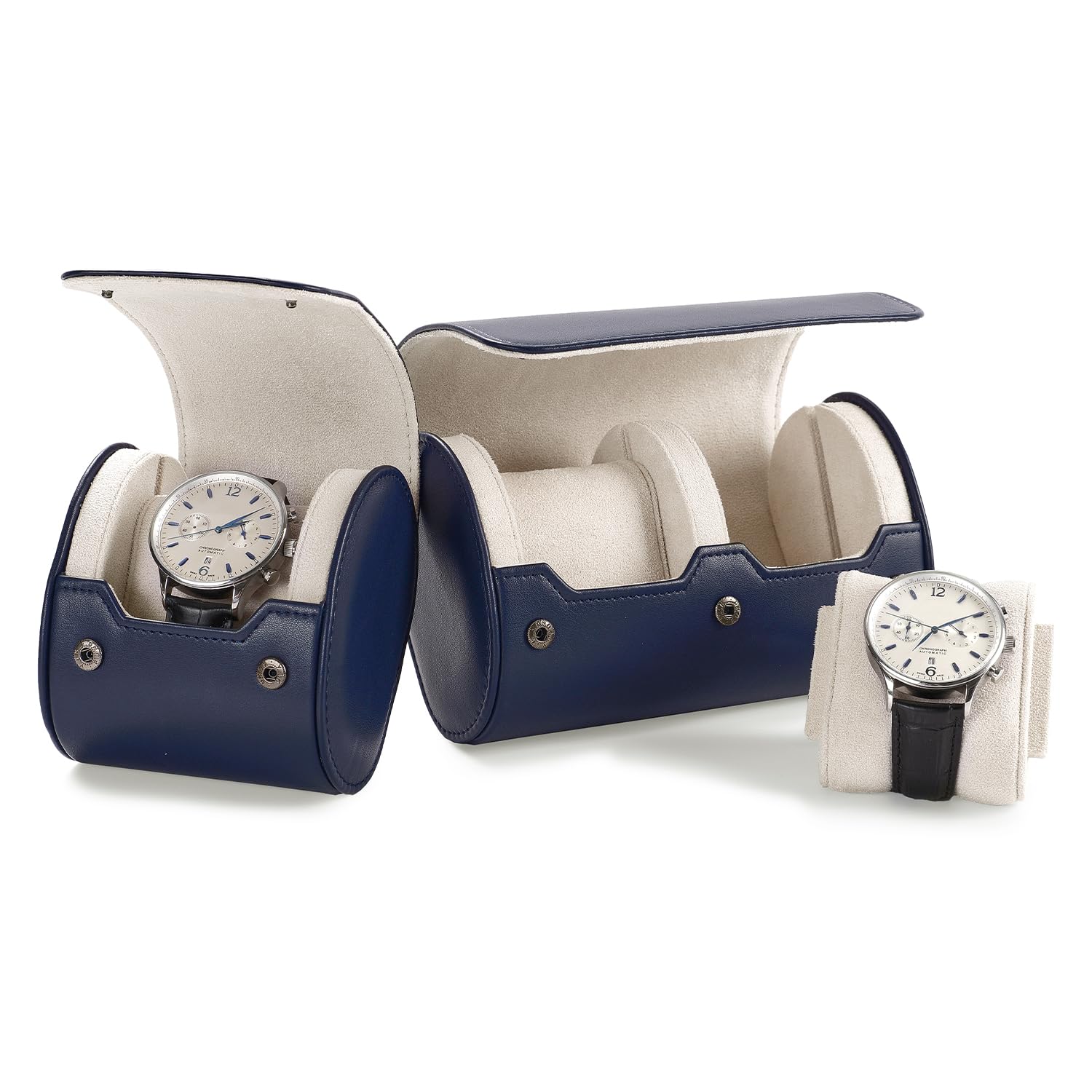 Elegante Cofanetto Porta Orologi Blu Navy, Custodia Singola per Orologio con Cuscino Rimovibile, Organizer Compatto da Viaggio.