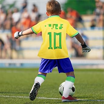 Football Kits for Kids, No. 10 Football Training Set Home Away Soccer Jerseys Boys Football Training Shirts Shorts Guard Plate Keychain Socks Bracelet Bandage Gift for Kids Boys Fans