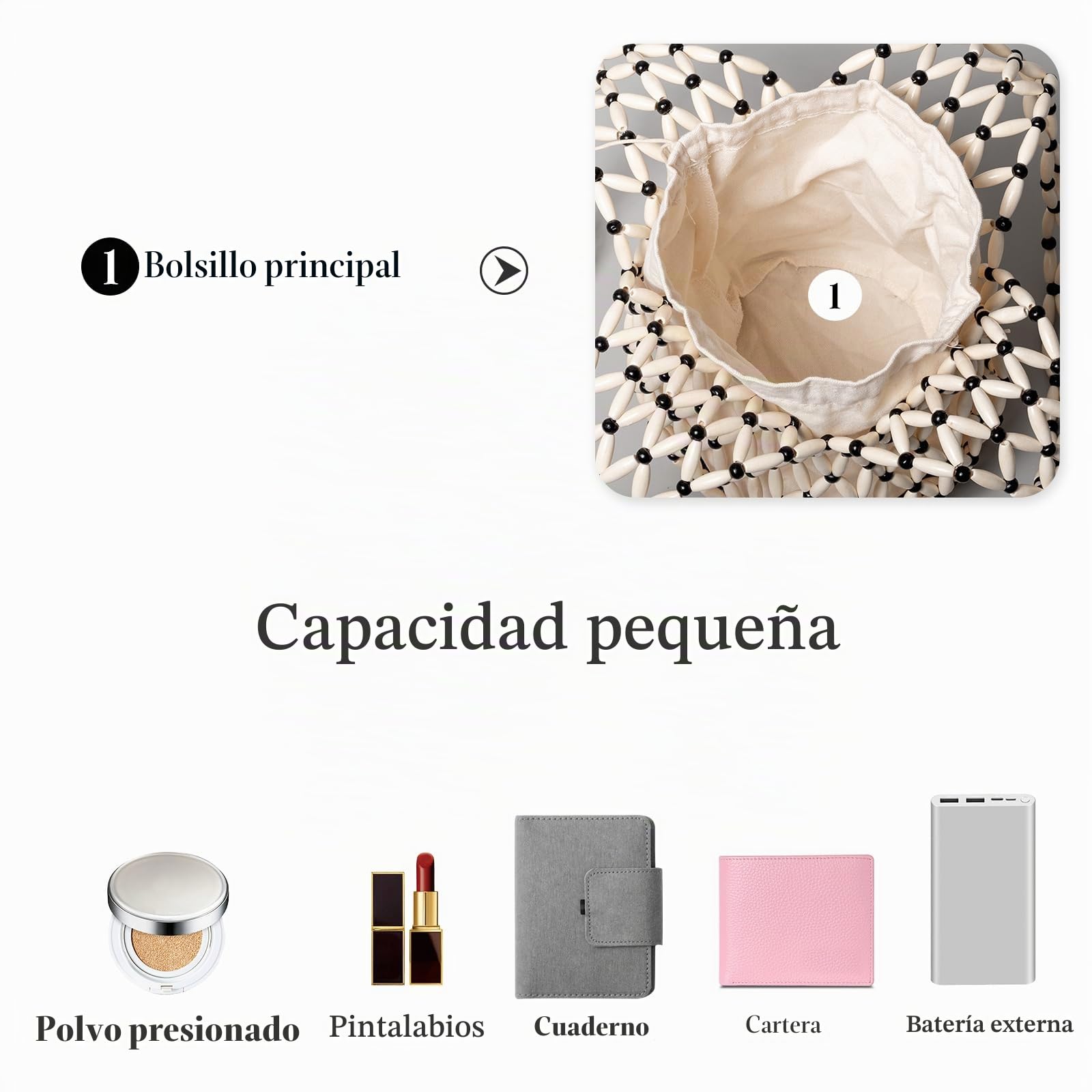 Tejidos a Mano para Mujer Madera Abalorios Bolsa de Cubo Tejido Bolsos de Playa Calado Bolso de Mano Bolso Tote para Estilo Boho Bolsos de Verano para Vacaciones Fiesta Citas Marrón