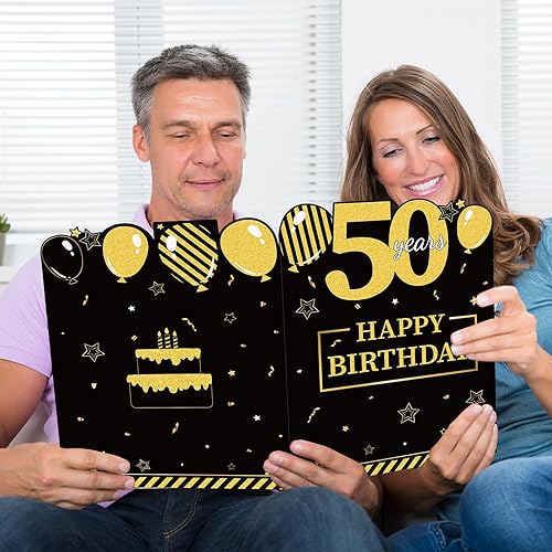 Miniatura 6 de party greeting Tarjeta gigante de cumpleaños 50 para cumpleaños número 50, libro de invitados grande, tarjeta de feliz cumpleaños 50, suministros de