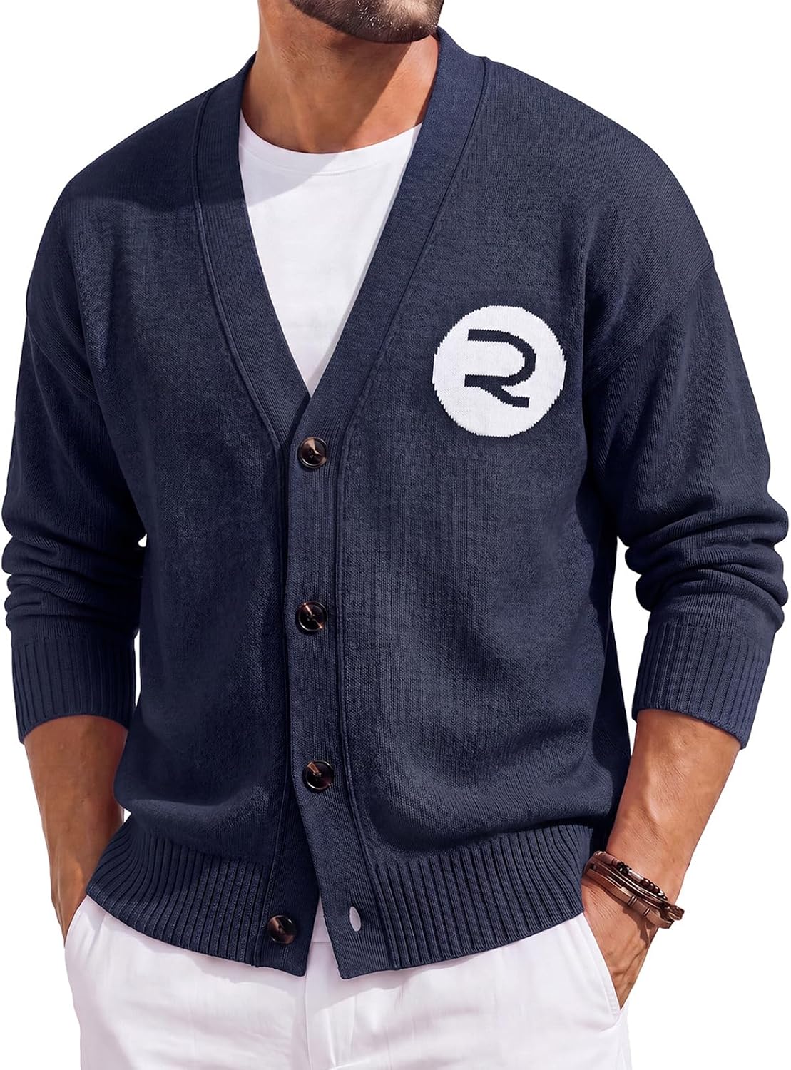 Runcati Mens Cardigan Sweater V Neck Slim Fit Knit Button Down Sweaters