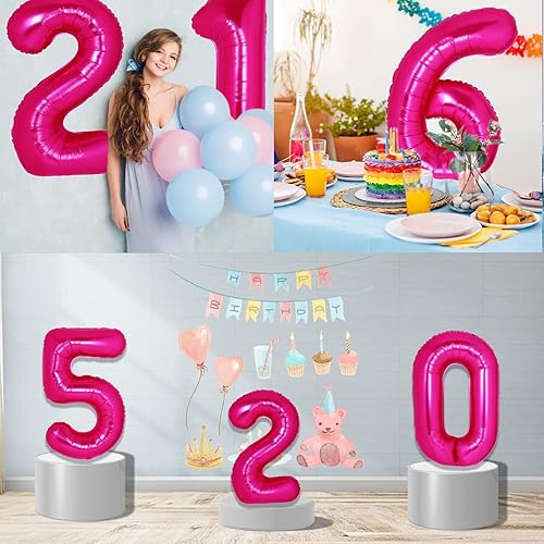 Miniatura 4 de Globo gigante de 40 pulgadas, color rosa intenso con el número 15, globos de aluminio de aluminio de Mylar con helio para fiestas de cumpleaños,