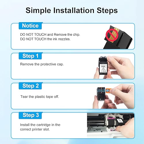 Miniatura 7 de 65XL para HP Cartucho de tinta negra de alto rendimiento de repuesto para tinta HP 65, 65XL Cartucho de tinta negra para impresoras HP Deskjet 3755