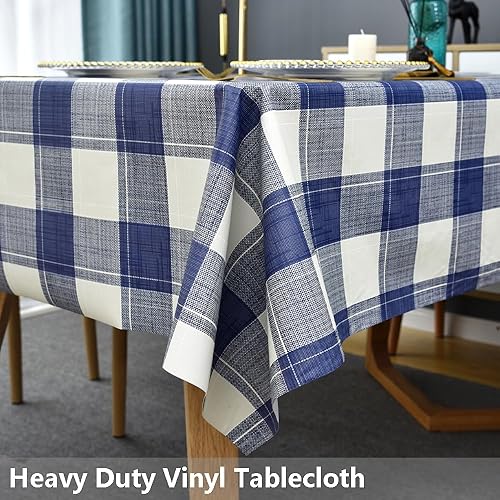 Miniatura 2 de TruDelve Manteles de plástico para mesas rectangulares, mantel de vinilo a cuadros azules, impermeable, lavable, para mesa de picnic al aire libre
