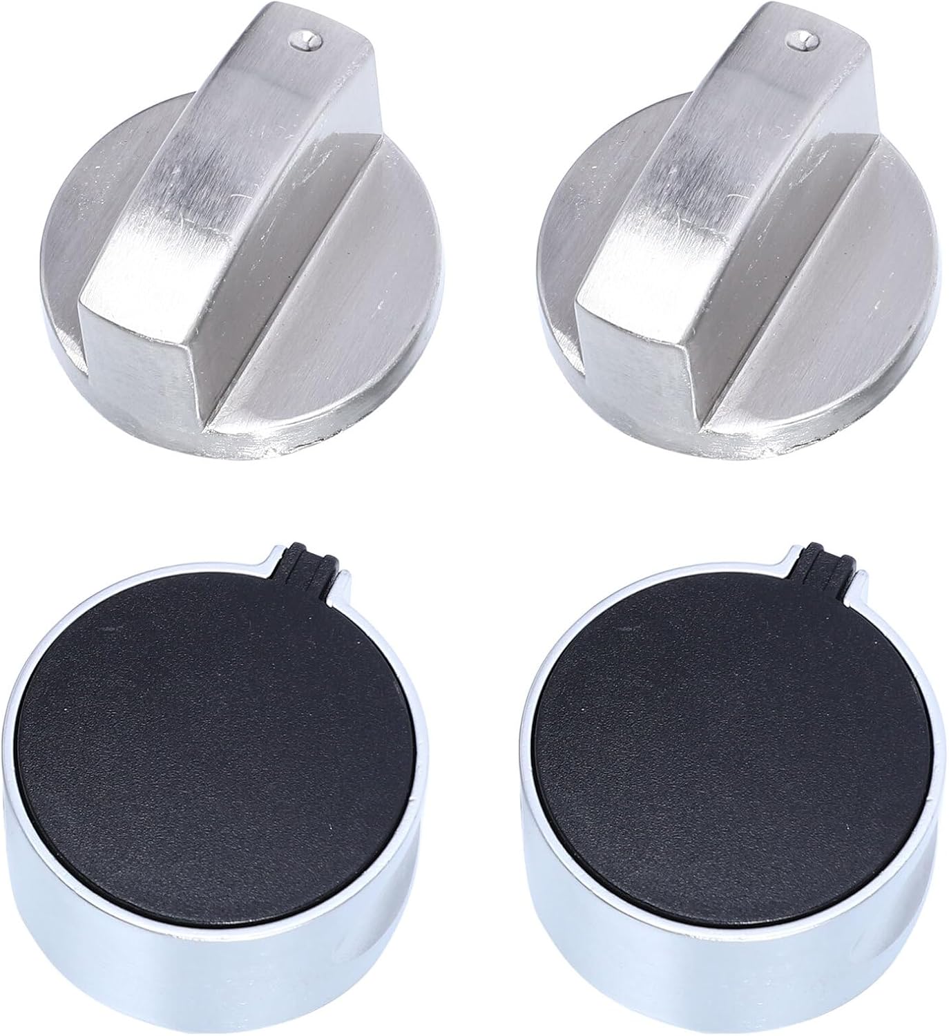 Luxshiny 4pcs Metal Burner Control Knobs for Gas Stove Replacement Easy Install Cooktop Switch Knob for Gas Cooker Stove Lightweight and Practical Design Black and Silver