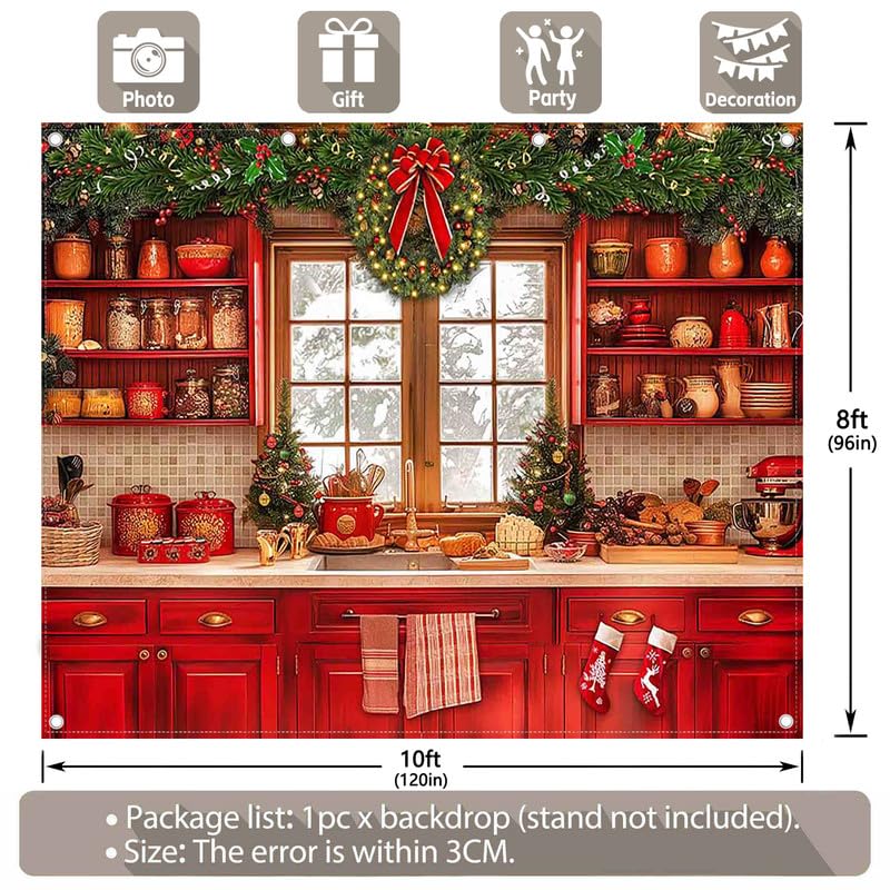 Luminora 3 x 2,4 m Fondo de Cocina navideño Rojo de, Estilo Retro