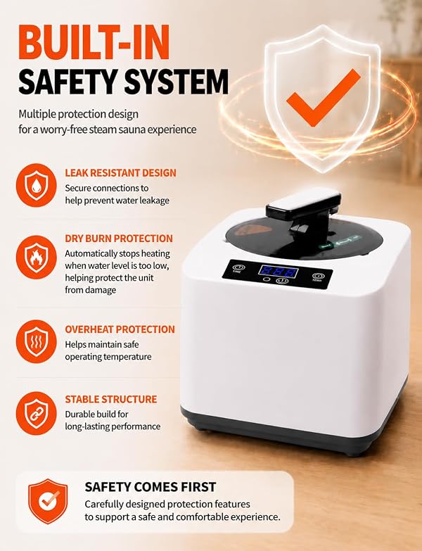 GHOSOONE Portable Home Sauna Steam Machine with Remote Control - 1200W 3L Upgrated Fast-Heating System, 9-Level Adjustable Steam & 120-Min Timer, for Home Spa Sauna Accessories by GHOSOONE - Image 3
