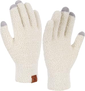 Womens Winter Touch Screen Gloves Fluffy Knit Elastic Cuff Warm Gloves for Women Cold Weather Gifts