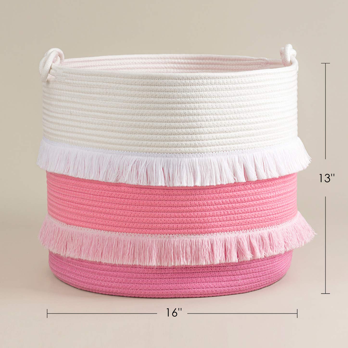 CherryNow Large Rope Basket – 16''x13'' Pink Decorative Woven Basket for Toys, Blankets, or Laundry, Cute Tassel Decor for Baby & Girl - Home Storage Container