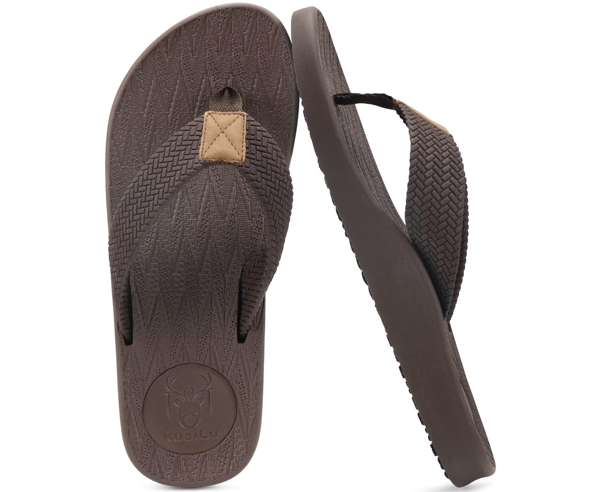 KuaiLu Flip Flops Herren Comfy Breite Füße Rutschsicher Badelatschen Weich Flach Fußbett Bade Sandalen Rutschfest Sommer Strand Zehentrenner
