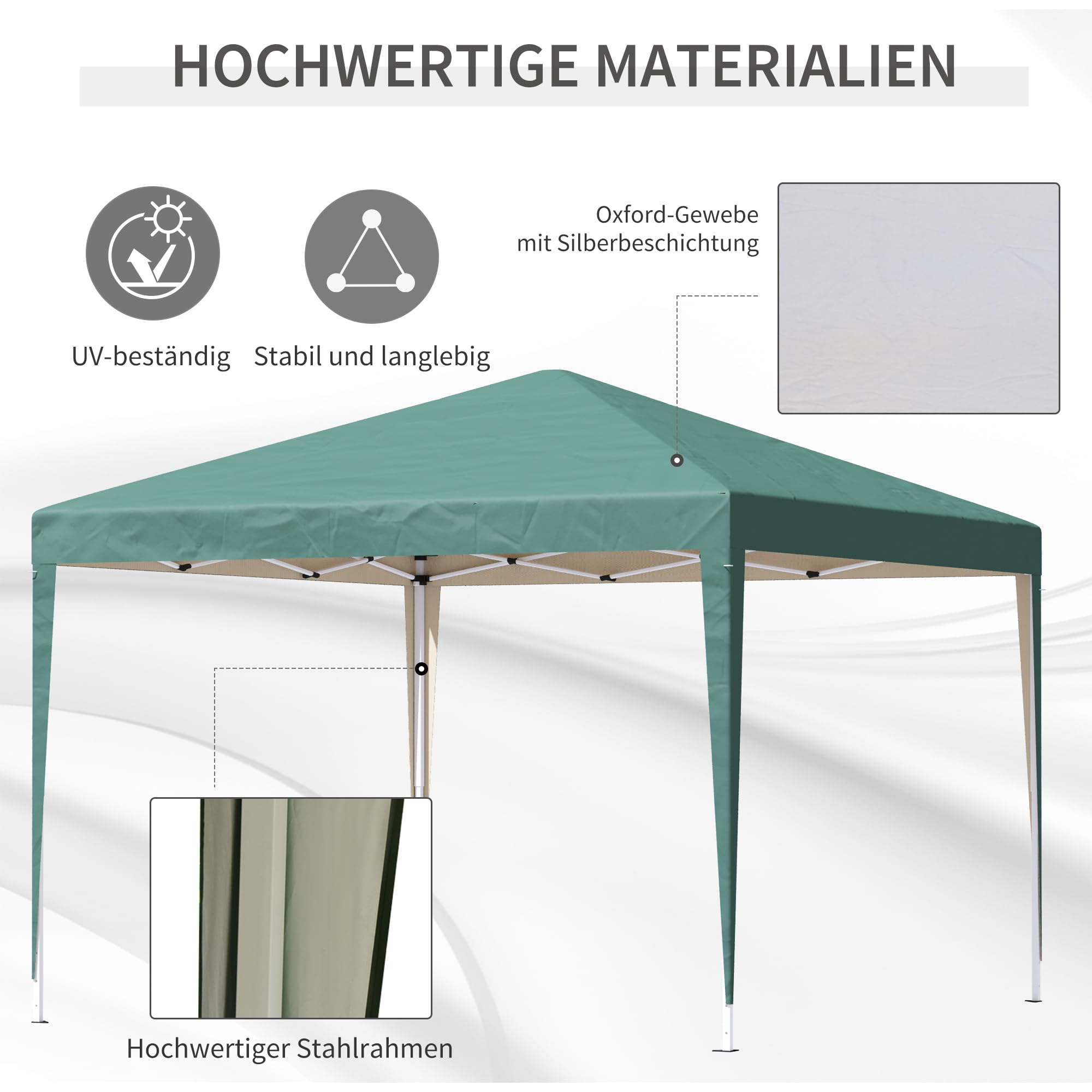 Outsunny Pop-Up Pavillon 2x2 M – Mit 2 Abnehmbaren Wänden & Fenstern, Wasserabweisend – Inkl. Tragetasche