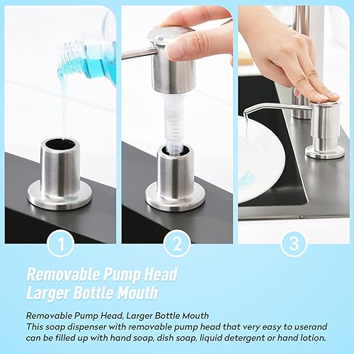 Miniatura 3 de CREA Dispensador de jabón para fregadero de cocina, dispensador de jabón de acero inoxidable integrado, níquel cepillado para baño, con tubo de 39