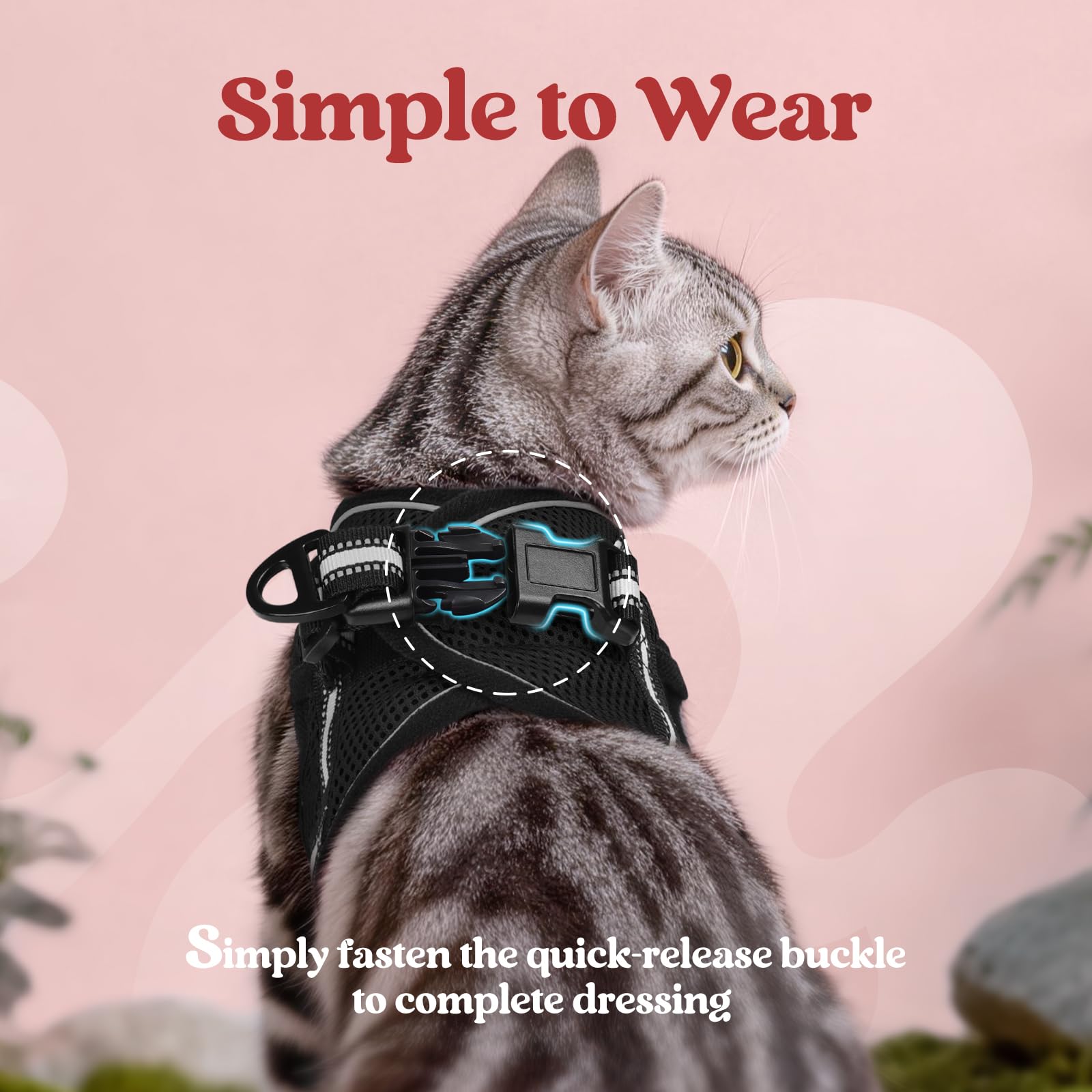 rabbitgoo Cat Harness and Leash Set for Walking Escape Proof, Adjustable Soft Kittens Vest with Reflective Strip for Cats, Comfortable Outdoor Vest, Black, Small — view 4