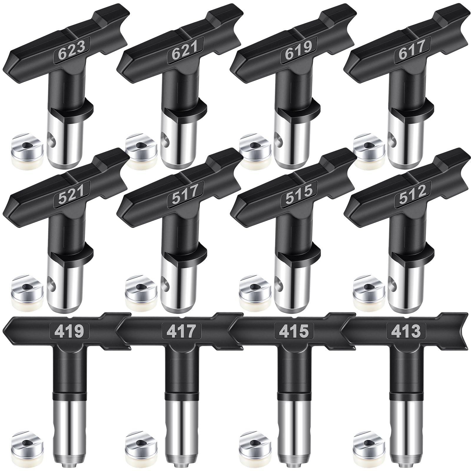 Zhengmy 12 Pcs Airless Paint Sprayer Tips Reversible Spray Tips Nozzles Tip Paint for Airless Spraying Machine(413,415,417,419 512,515,517,521