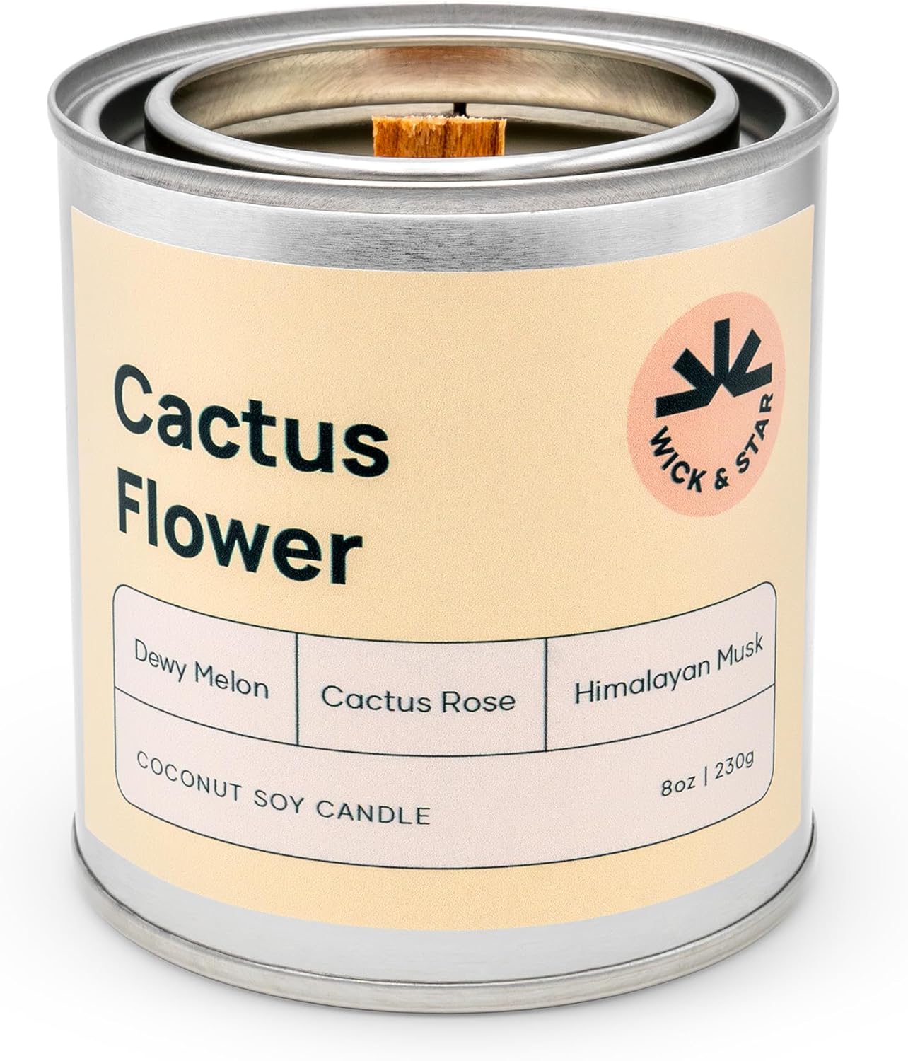 Wick & Star Vegan Non-Toxic, Wood Wick, Natural Coconut Soy Wax Aromatherapy Candle, Clean Burning (Cactus Flower)